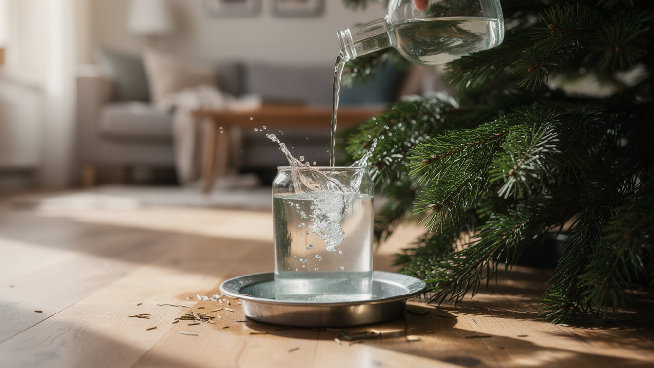 Doe een scheutje azijn in de kerstboom-standaard tegen naalduitval.