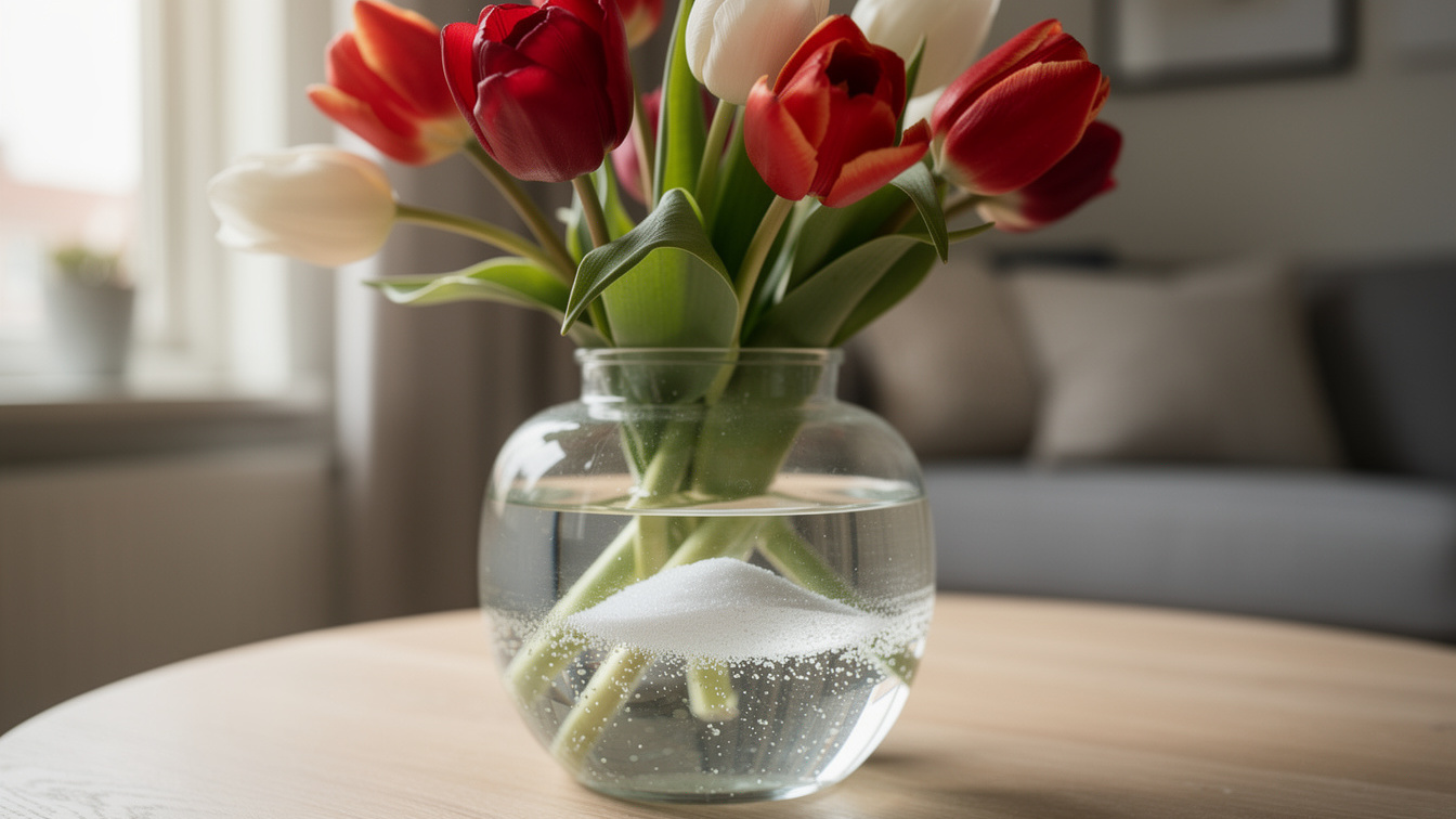 Zuiveringszout in de bloemenvaas: Laat je kersttulpen twee keer zo lang staan.